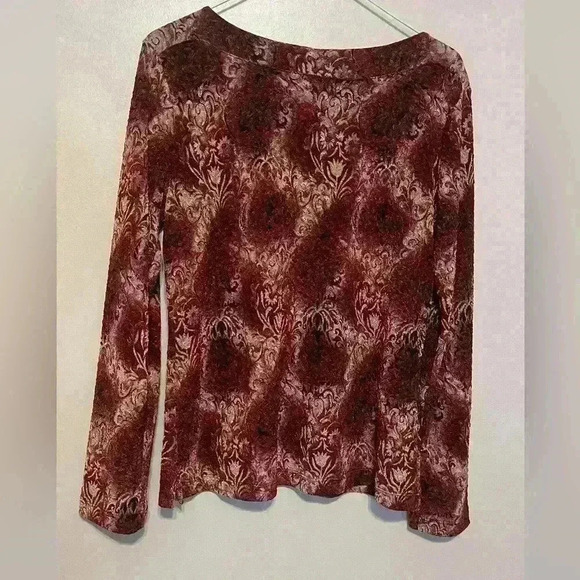 Christopher Banks Top Womens Medium 3/4 Sleeves Burgundy Mesh Career Office - Picture 2 of 6